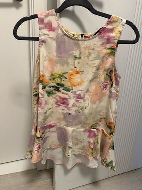 H&M Cream Floral Watercolor Peplum Camisole with Pastel Accents